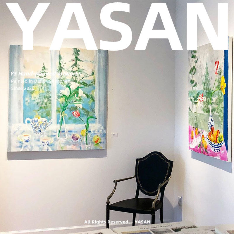 Y 手绘植物花卉油画玄关肌理装饰画幅小众落地画