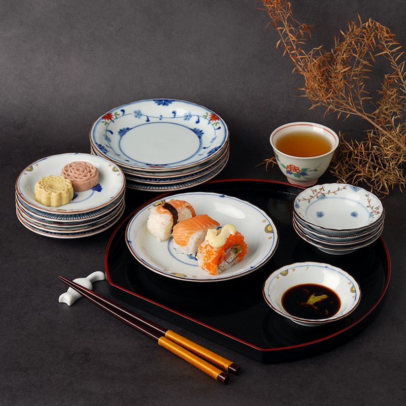 波佐见烧日式酱油碟陶瓷点心盘染锦复古调味饺蘸碟茶点小
