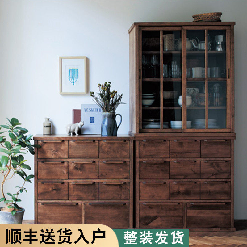 斗柜碗柜复古矮柜黑胡桃色书柜屉柜储物柜餐茶柜