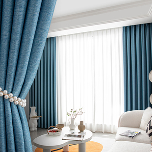 窗帘杆一整套遮光简易遮阳布带伸缩杆全套 卧室飘窗窗帘免打孔安装