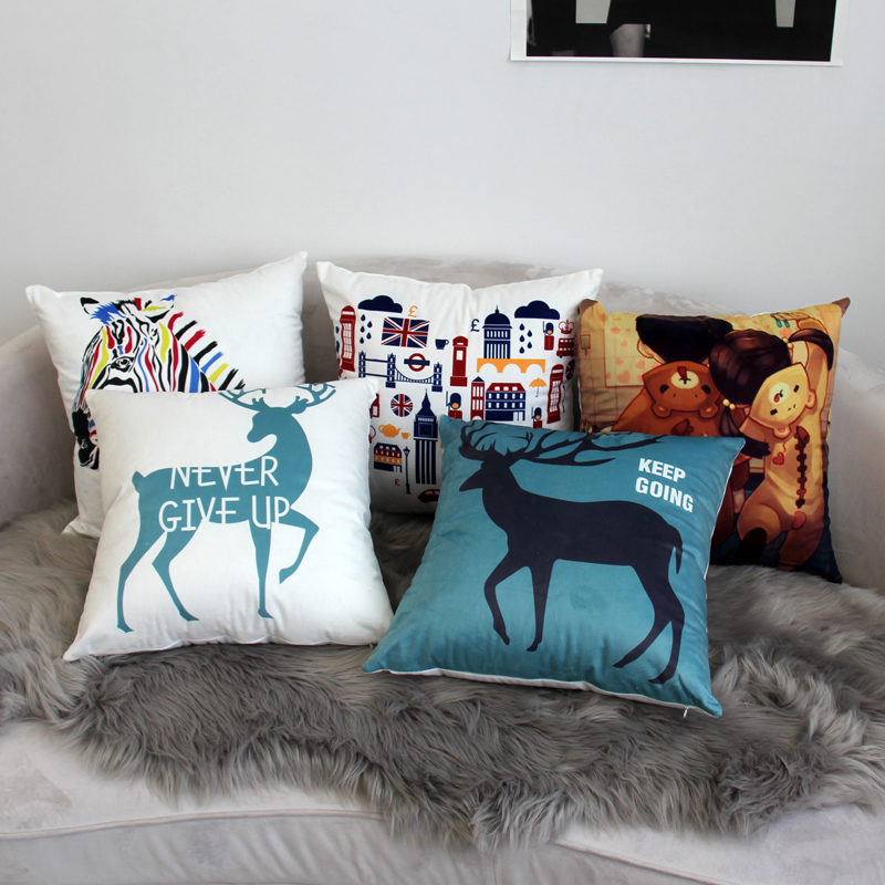 卡通绒布印花沙发抱枕靠垫办公室床头靠枕汽车客厅护腰靠垫抱枕套