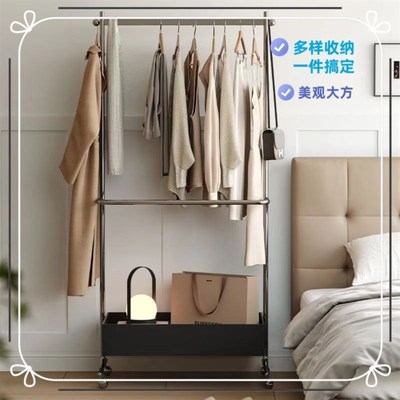 衣架卧室落地结实耐用不锈钢挂衣架衣帽落地移动收纳衣帽架艺术