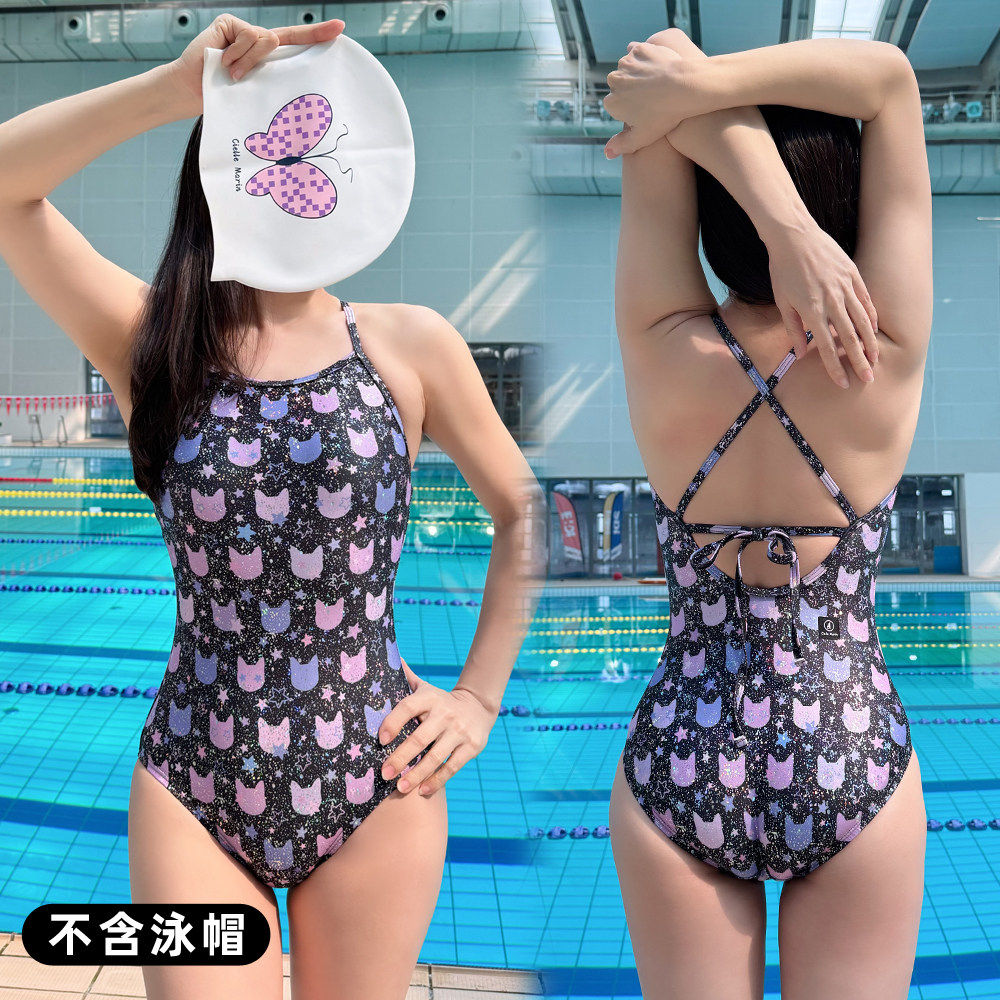 喜马林魔女小喵紫色竞技连体泳衣