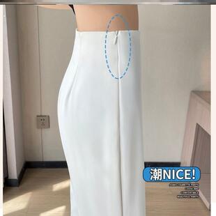 裤子女夏季薄款冰丝侧拉链微喇叭西装裤高级感垂感高腰窄版阔腿裤