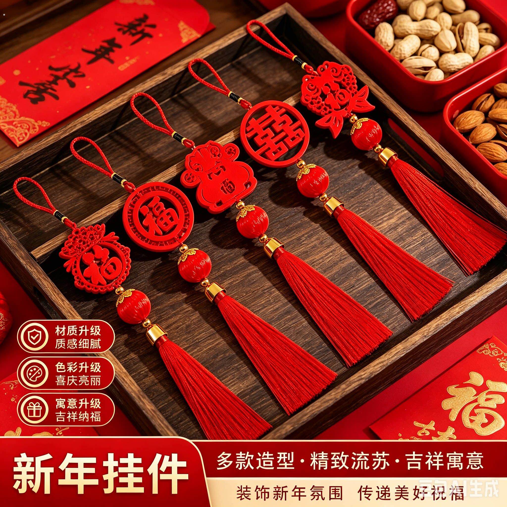 绿植盆景福字小挂饰 发财树富贵竹装饰灯笼挂件客厅盆栽喜庆配饰