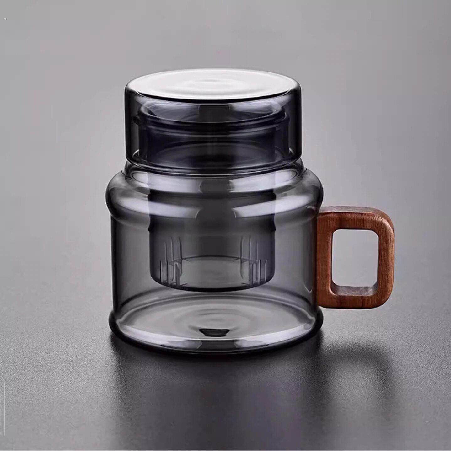茶壶玻璃墩墩壶泡茶杯办公室小容量茶水分离喝水壶带木把功夫茶具