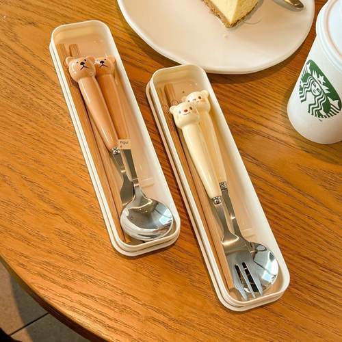 筷子勺子套装学生便携餐具儿童餐具三件套叉子单人上班族收纳盒