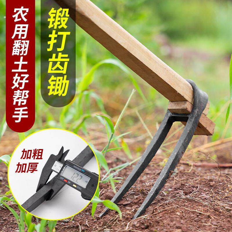 农用全钢长把二齿锄头两用挖土开荒种菜开垦种地农具三齿农用耙子