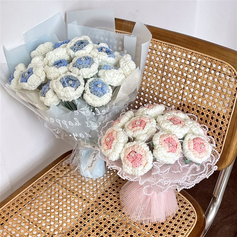 玫瑰花手捧花手工材包毛线钩针编织自情人节结婚