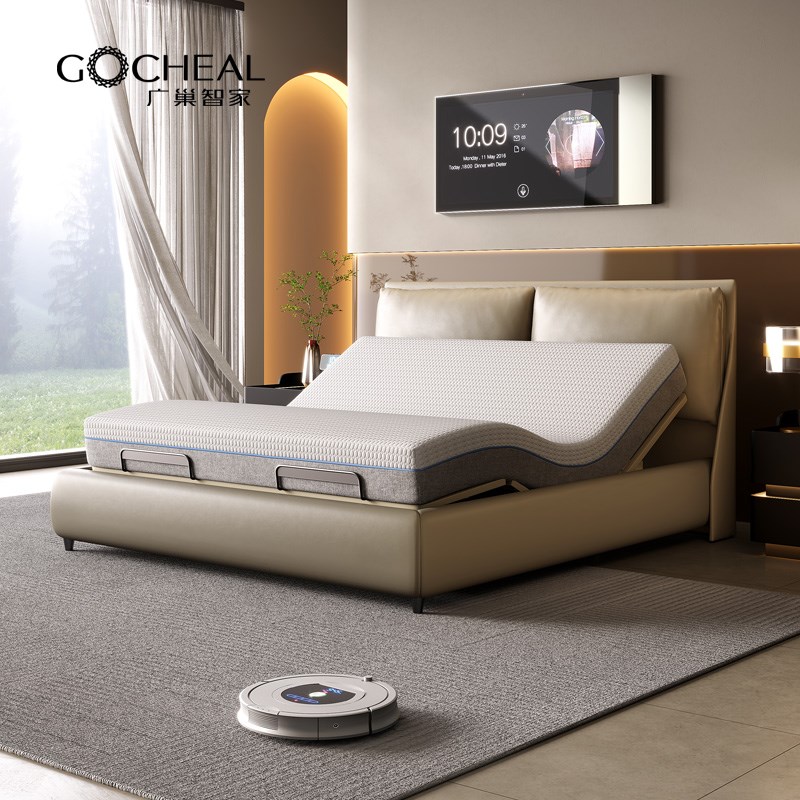 广巢国补智能电动真皮床多功能全自动升降床软靠包主卧大床别墅床