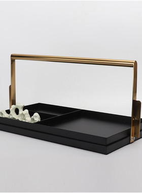 新中式金属样板房装饰品提篮托盘分格盒卧室收纳家居饰品软装