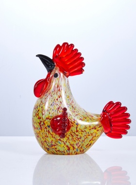 琉璃咕咕鸡玻璃公鸡琉璃鸡摆件鸡大公鸡生肖鸡彩色五彩鸡造型