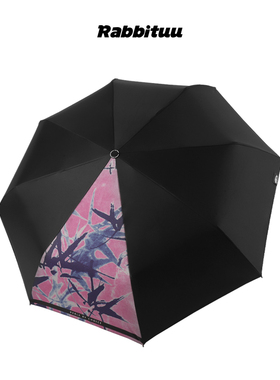 ruu晒【红色竹林】晴雨两用遮阳伞潮雨伞全自动黑胶遮阳伞