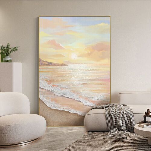 现代简约玄关画海景走廊过道壁画奶油风背景墙画挂画