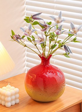 花瓶陶瓷摆件轻奢高级感客厅餐桌插花装饰品办公桌面红色石榴水培