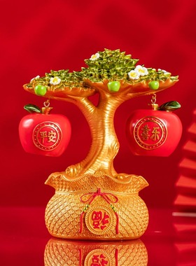 平安果发财树中式国潮酒柜玄关品乔迁开业
