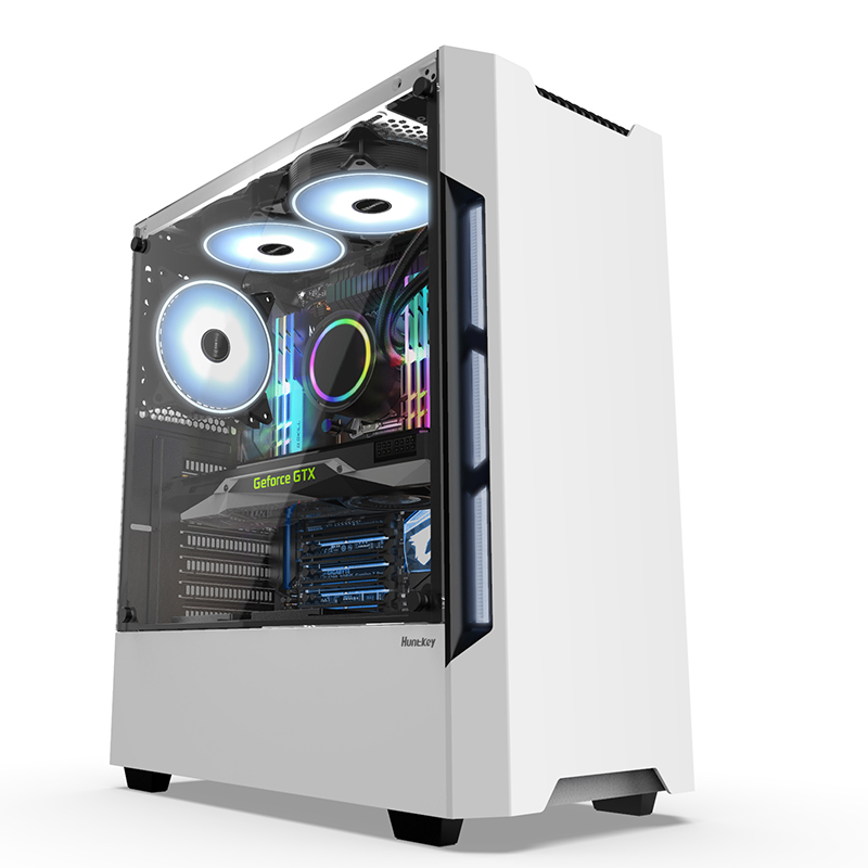 航嘉机箱GX580H主机箱电脑台式电竞白机箱 水冷ATX侧板玻璃全侧透