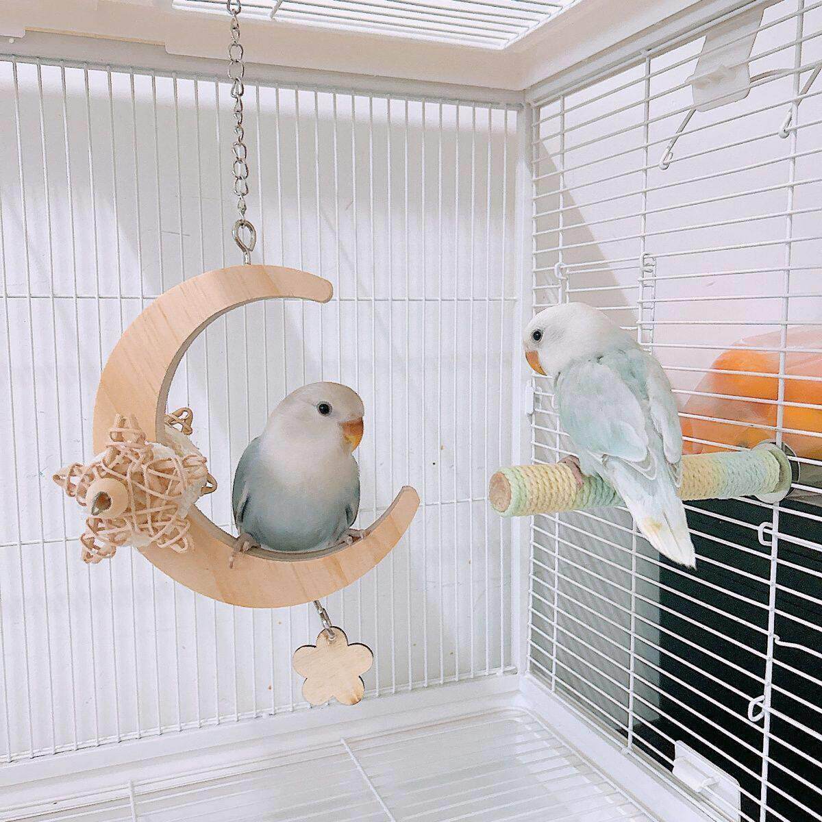 小鸟秋千·木五角星月亮形状鸟笼挂件丝瓜络鹦鹉牡丹站架月亮秋千
