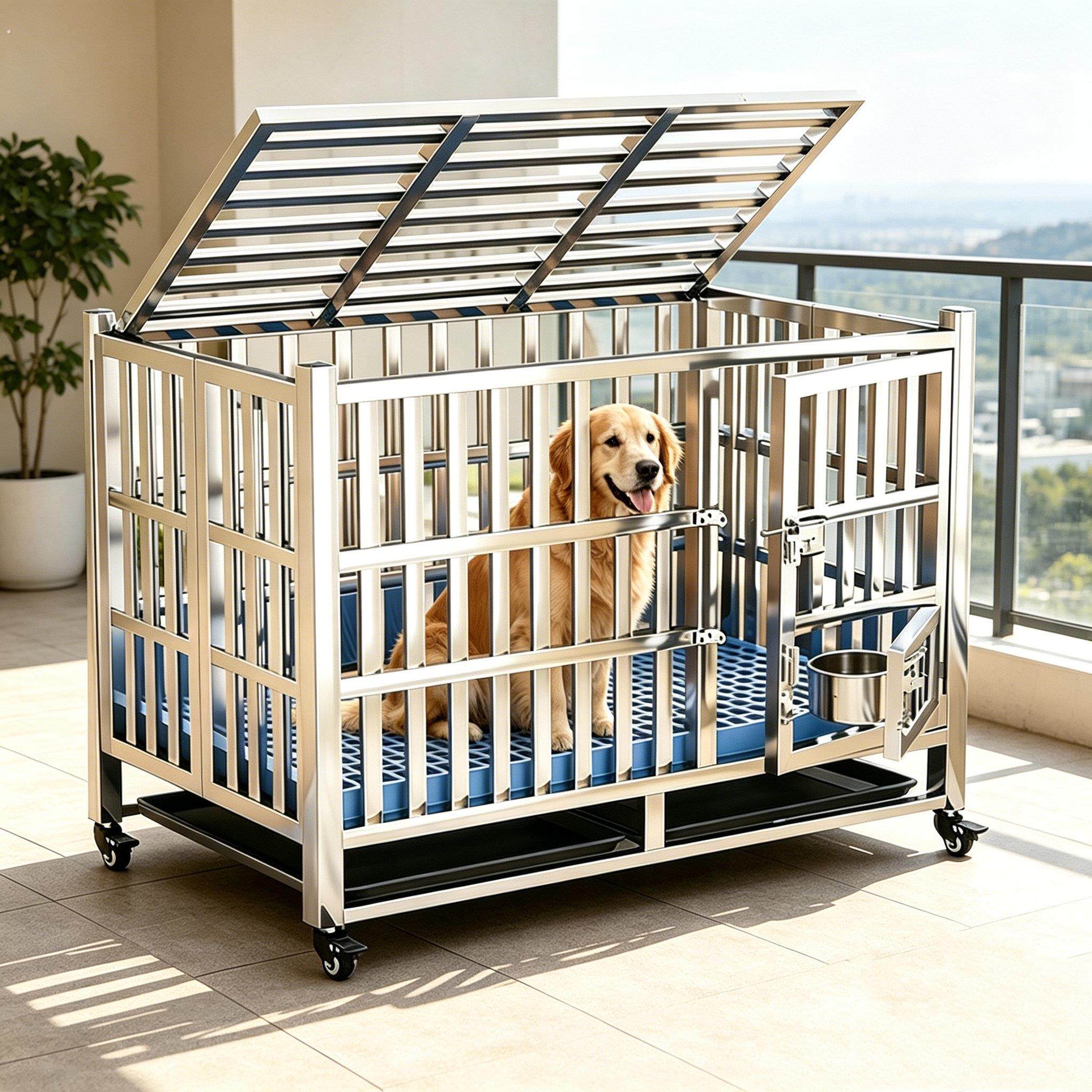不锈钢狗笼子中型犬大型室外防雨边境牧羊犬专用带厕所折叠宠物新