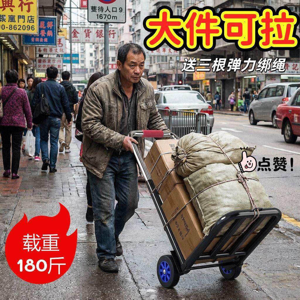小推车置物架小拉车折叠家用推车置物架拉杆伸缩