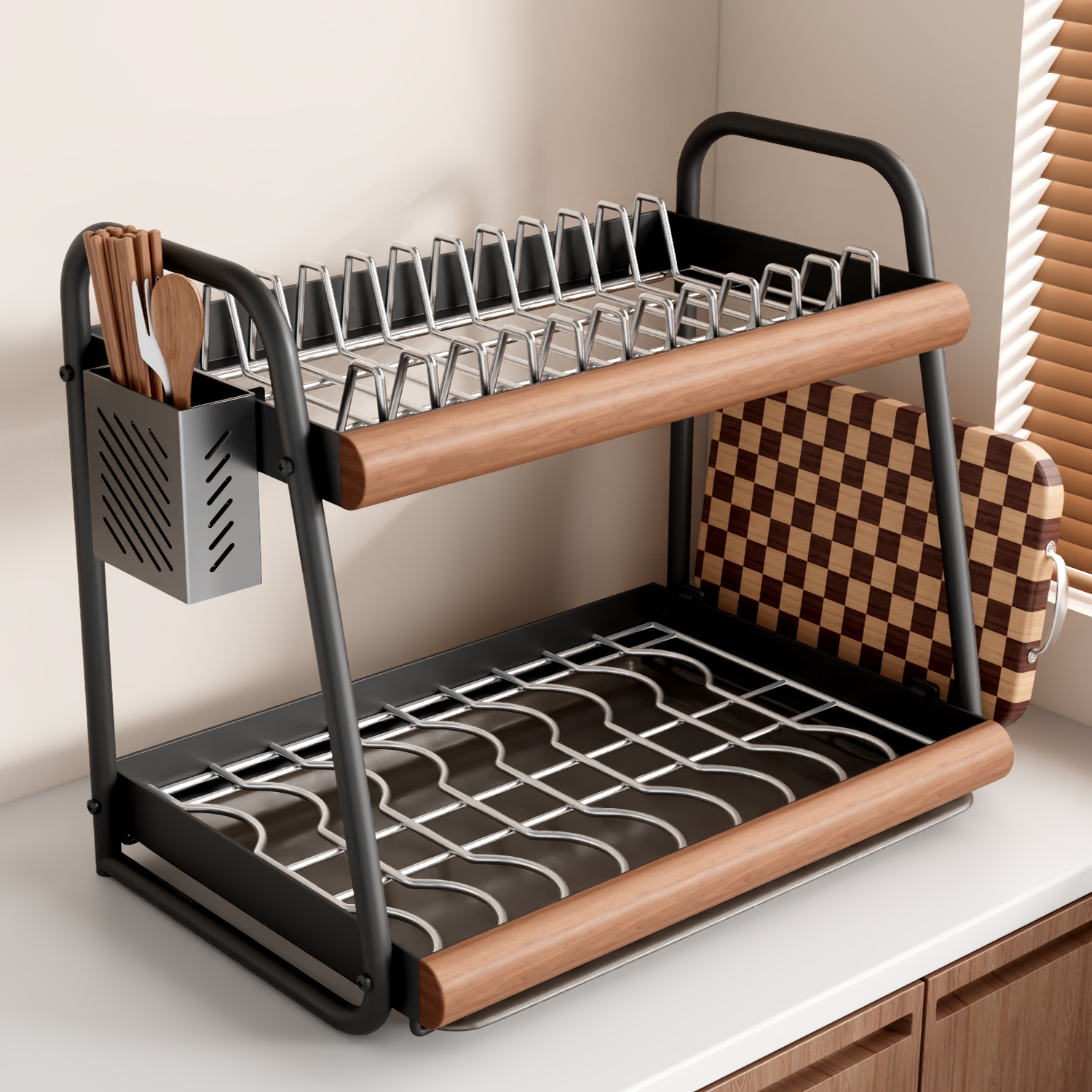 厨房碗碟架收纳架沥水架榉木碗架