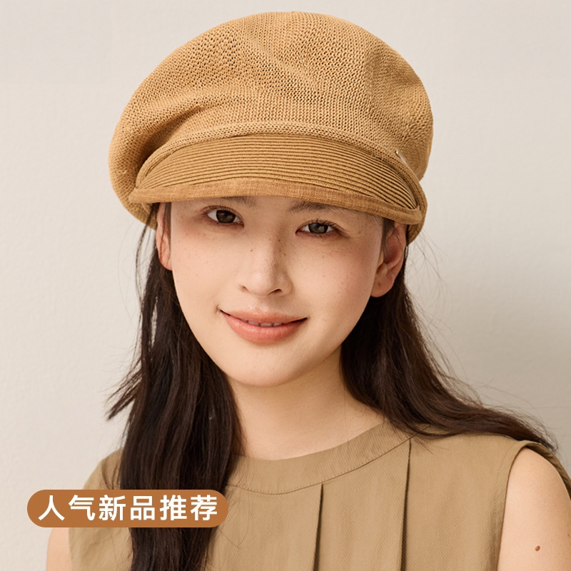 日系亚麻贝雷帽女春夏季薄款透气显脸小鸭舌帽子时尚百搭报童帽潮