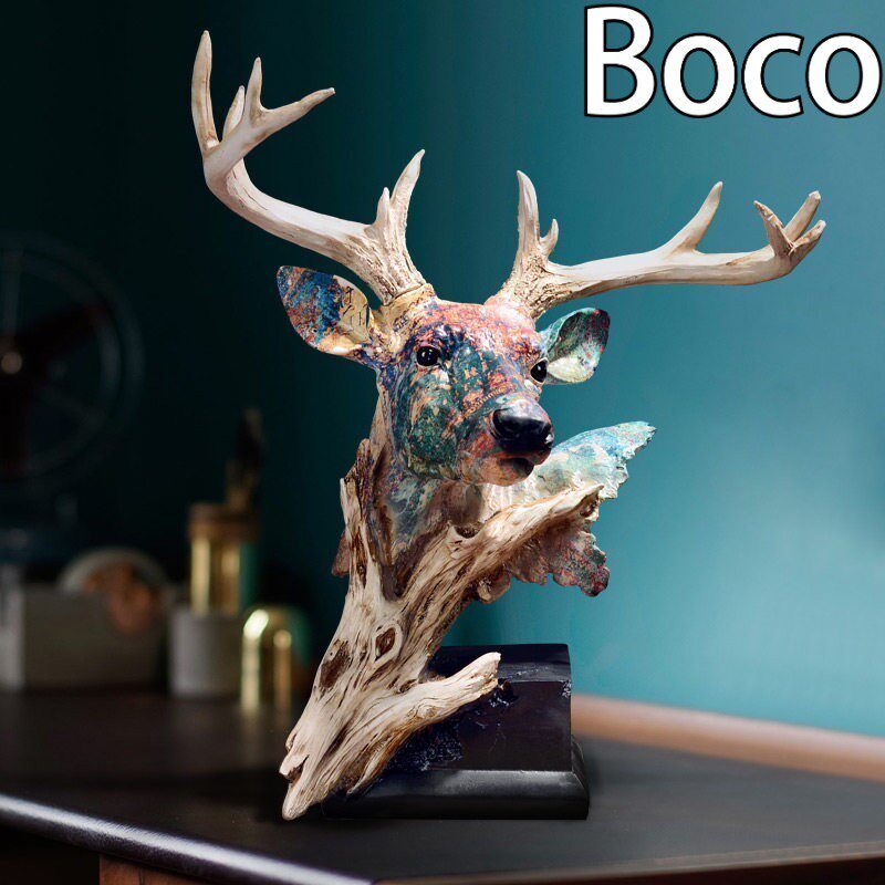 Boco北欧风摆件树脂仿真鹿头摆设客厅样板房电视柜酒柜礼物乔迁礼