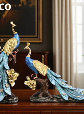 孔雀开屏欧式轻奢摆件工艺品