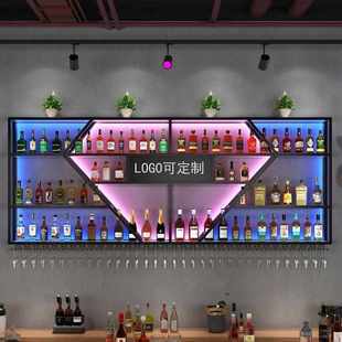 吧台展示柜一体酒柜墙上壁挂式酒吧酒架壁挂式酒柜挂壁铁艺摆件