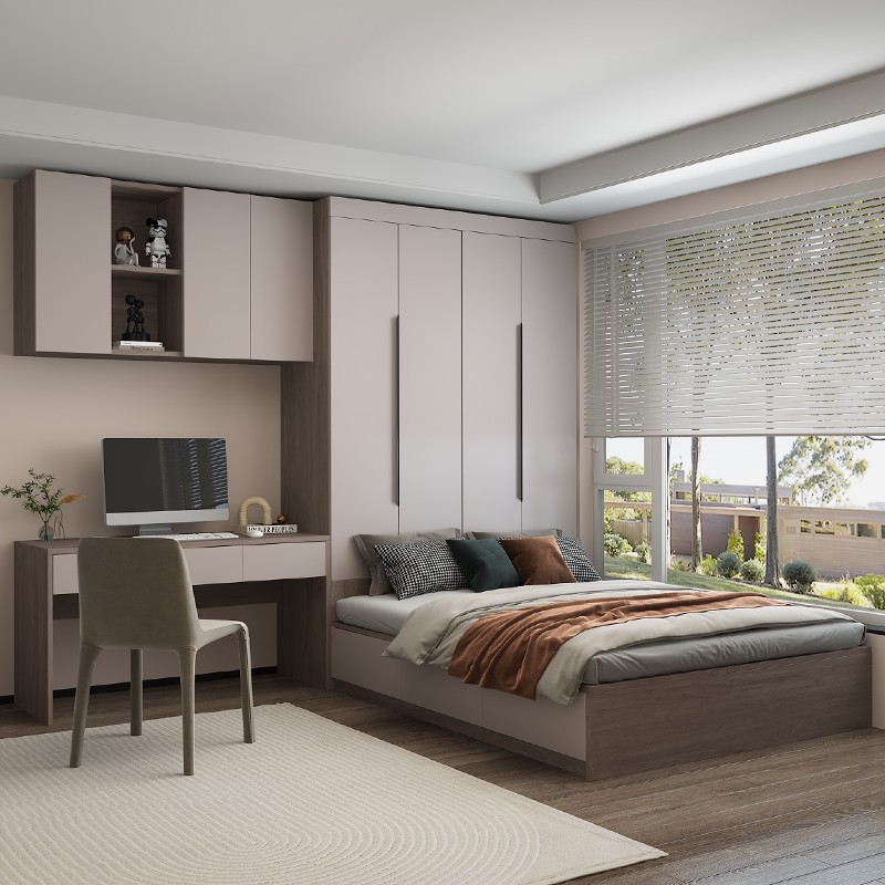 榻榻米现代简约踏踏米1.35米床衣柜桌组合一体儿童房整体多功能床