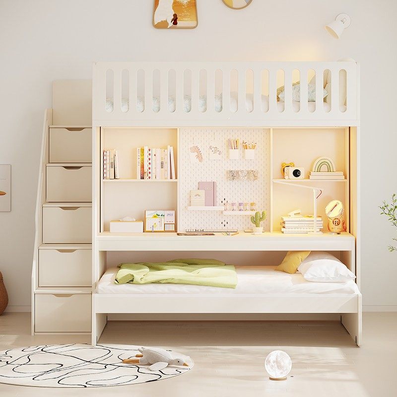 奶油风上下床带书桌双层床男孩女孩床上床下桌省空间高架床可定制,住宅家具,高低/子母床,淘宝优惠券,粉丝福利购,淘宝优惠卷