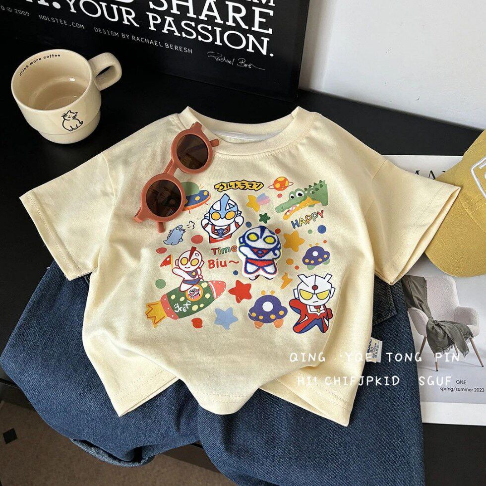 【火箭宇宙飞船】儿童短袖纯棉玩偶打底衫 男女童夏季宽松韩版T恤