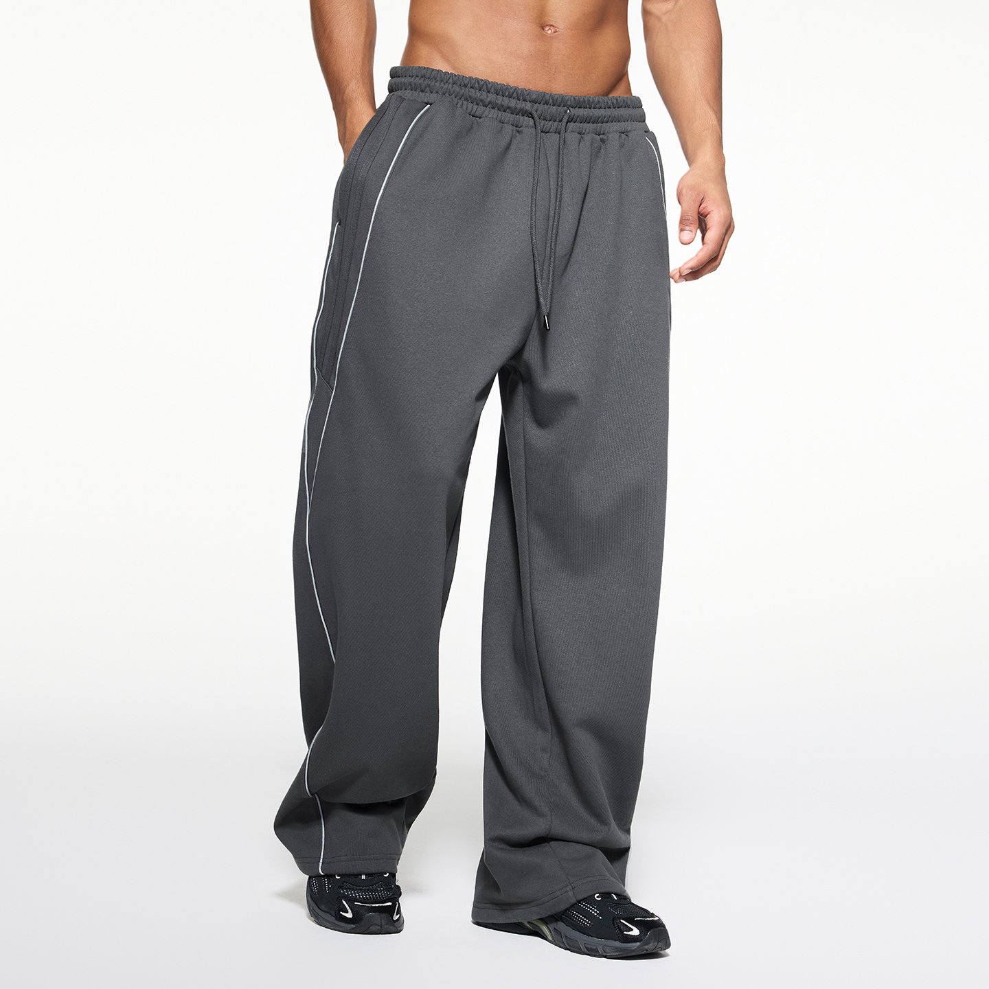 美式复古反光条纹休闲裤