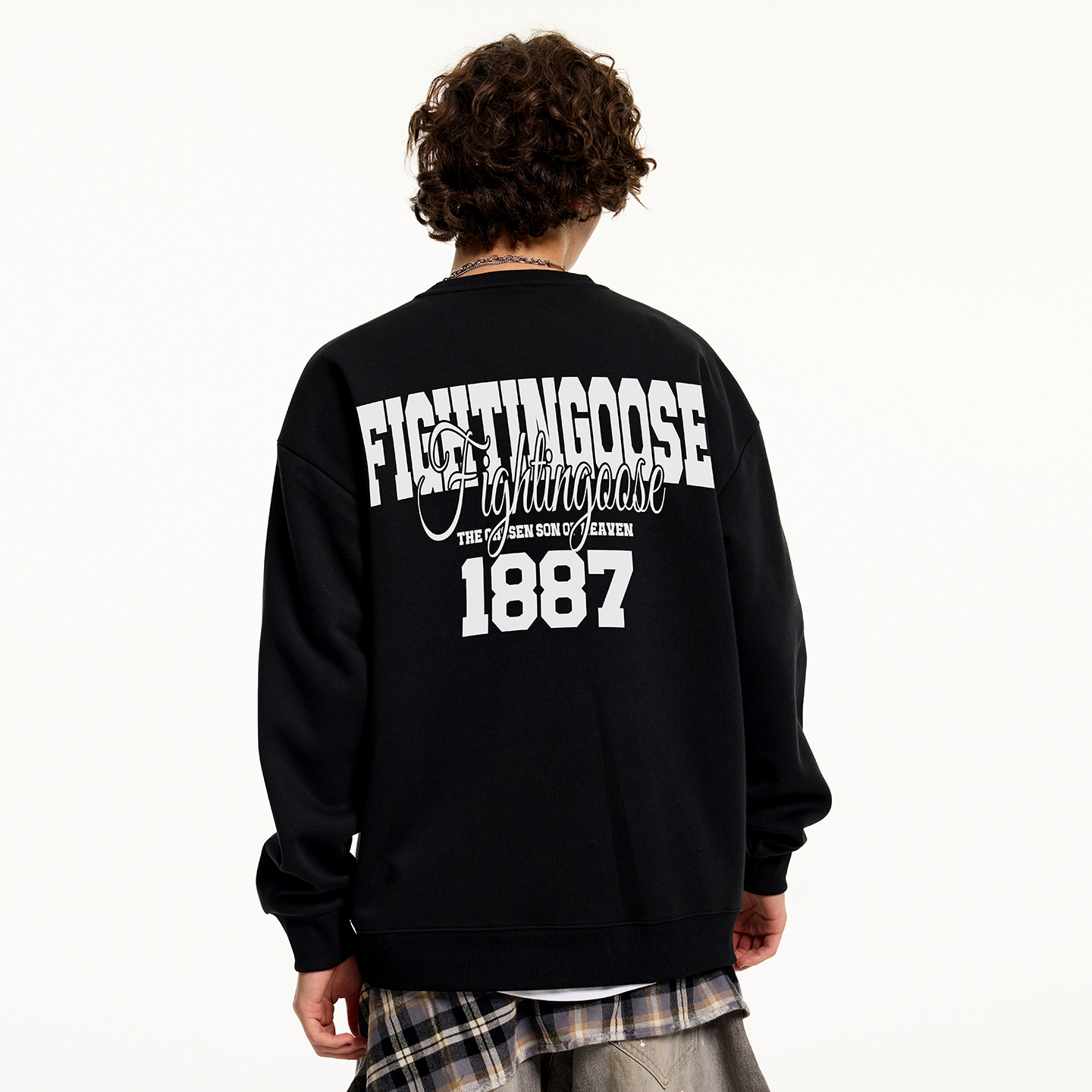 美式高街复古字母印花圆领卫衣