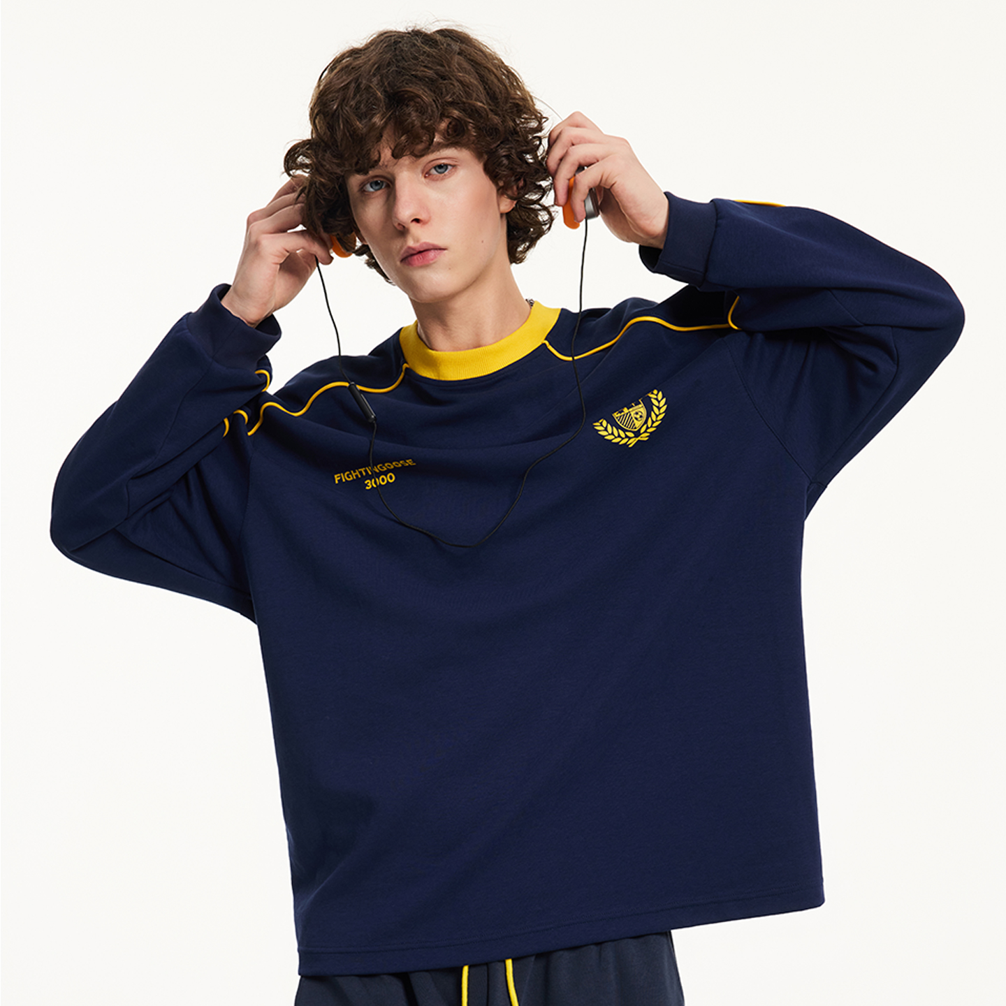 美式重磅刺绣闪电黄色T恤