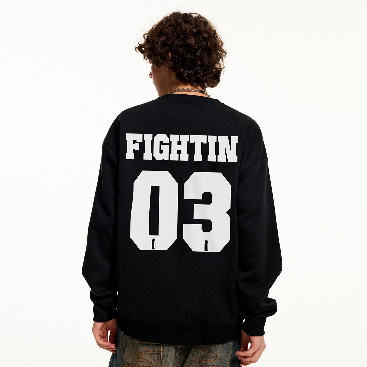 美式街头弹孔数字印花圆领卫衣