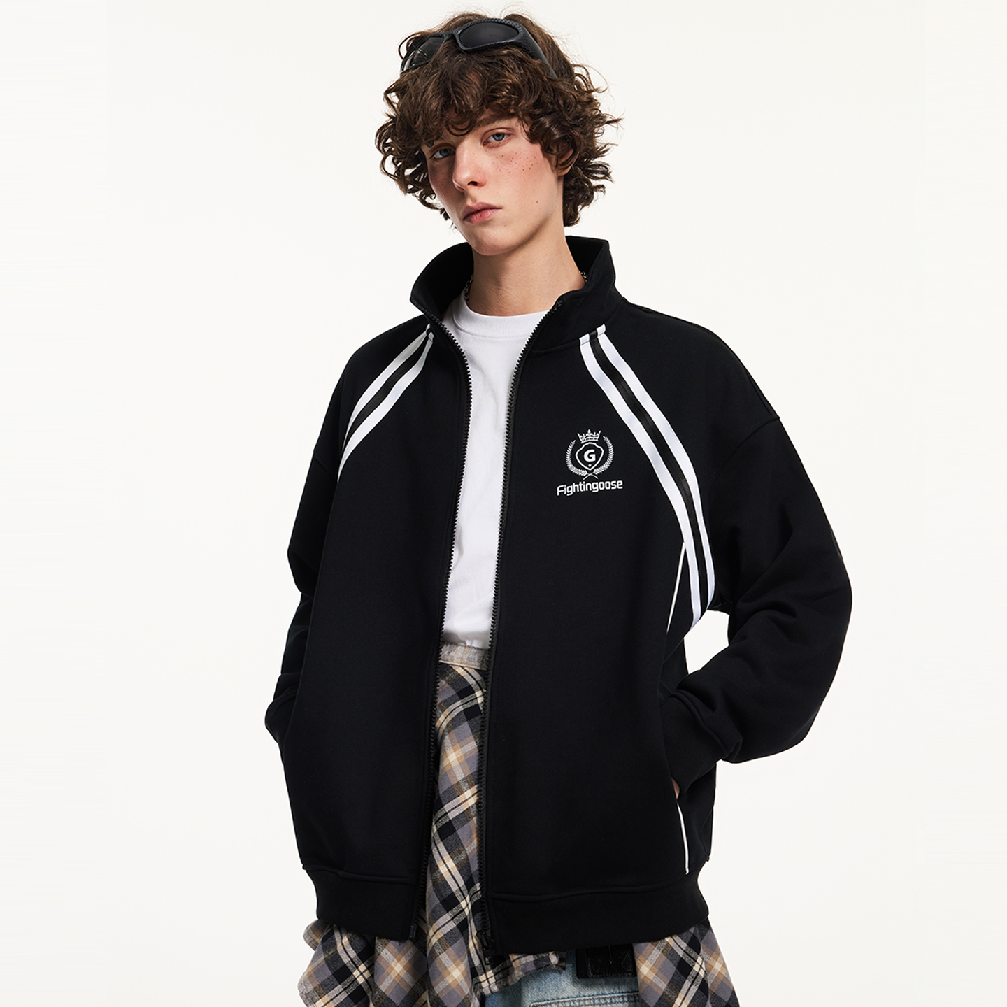 秋季美式学院风条纹运动卫衣