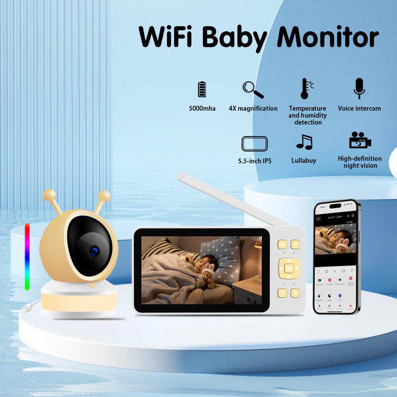 跨境婴儿监视器带屏5.5寸双模远程查看监控器Baby monitor