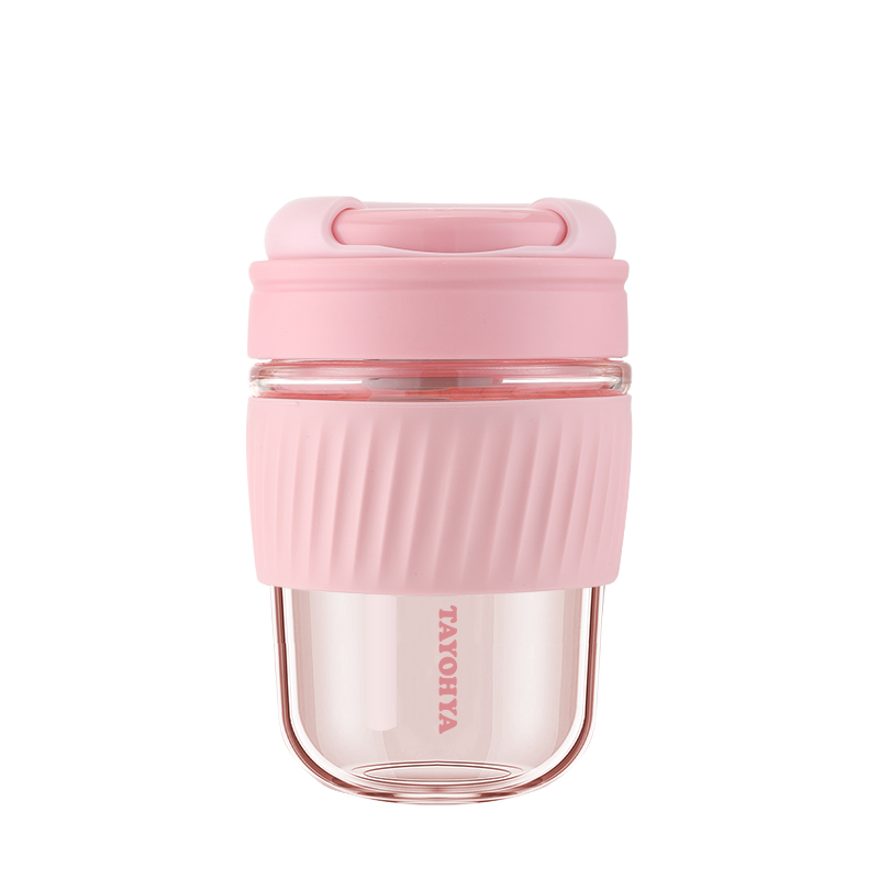 多样屋博品水杯 340ml 甜甜圈双饮玻璃杯-粉