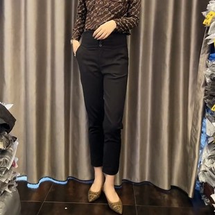 女黑色显瘦九分休闲职业西裤 2024春秋装 裤 高腰四扣小脚西装 子 新款