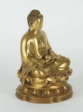 纯黄铜释迦牟尼佛摆件新中式创意铜佛家居玄关办公室桌面装饰礼品