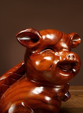 花梨木雕福猪酒架摆件创意葡萄红酒架家居客厅酒柜装饰工艺品摆设