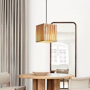日式原木吧台吊灯复古侘寂风餐厅收银台餐桌灯实木艺茶室禅意灯具