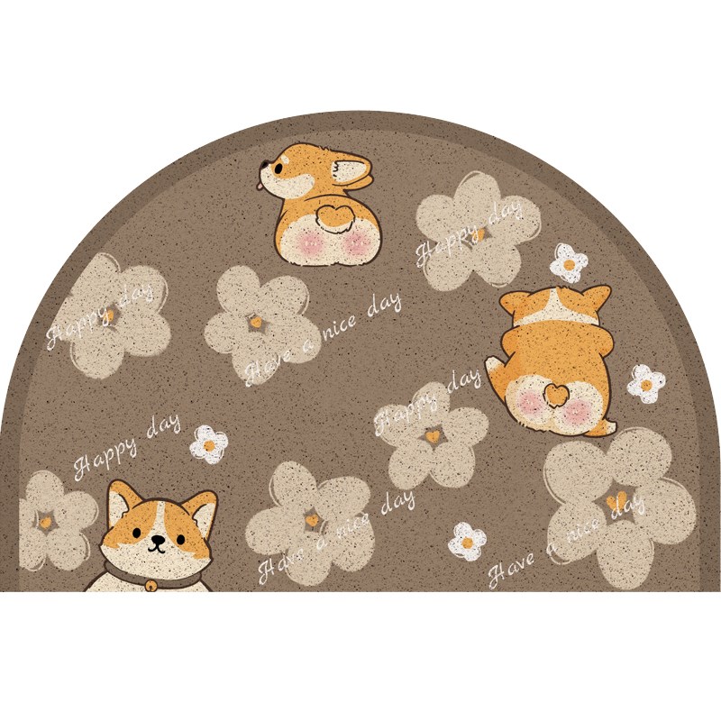 卡通柯基入户门垫PVC丝圈地垫门口脚垫防滑进门地垫可裁剪脚垫子