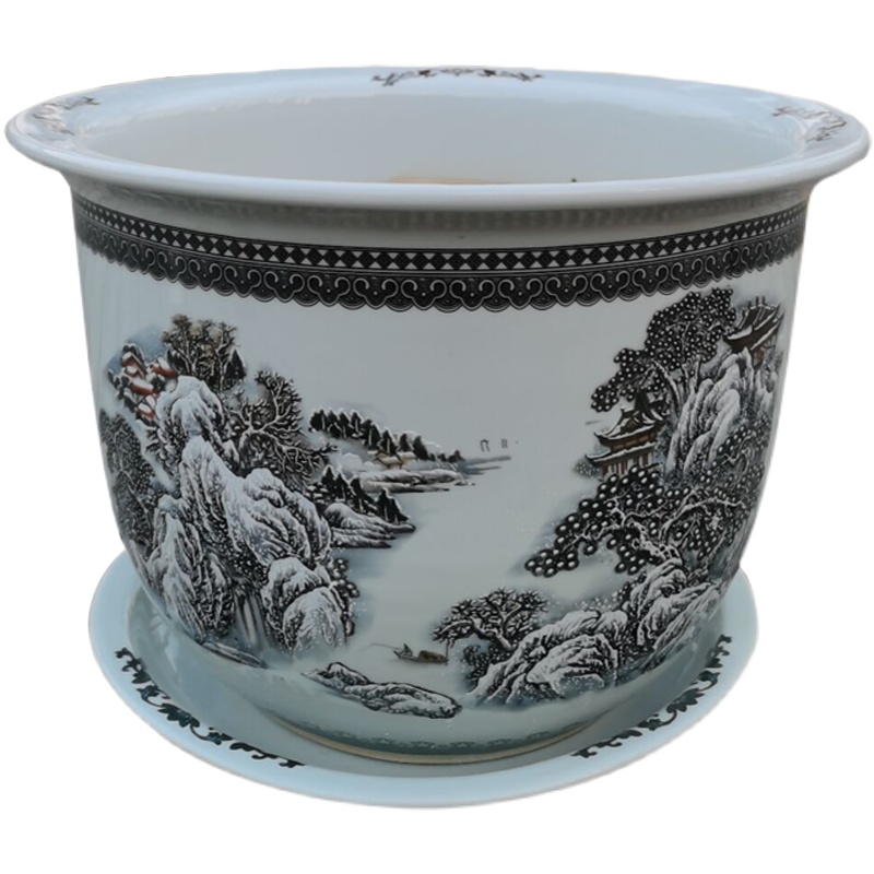 景德镇陶瓷花盆特大号室内外树盆兰花钵种发财树装饰带托盘盆栽