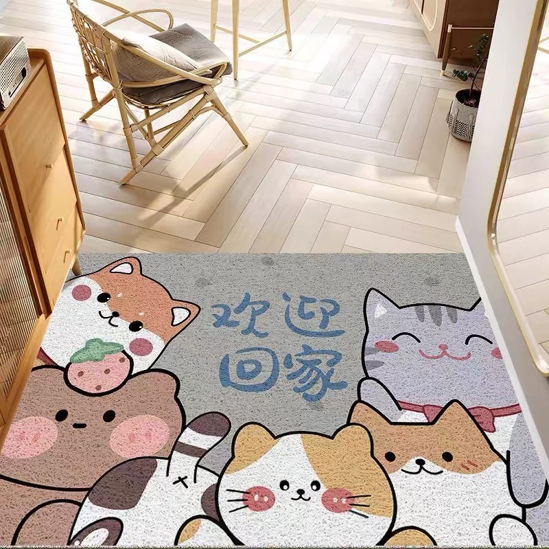 猫咪卡通入户丝圈垫进门玄关除尘地垫家用蹭土垫子耐磨家用可裁剪
