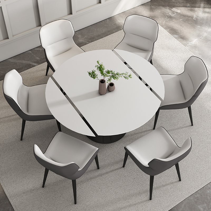 旋转岩板餐桌可变圆桌家用小户型现代简约折叠伸缩多功能变形桌子