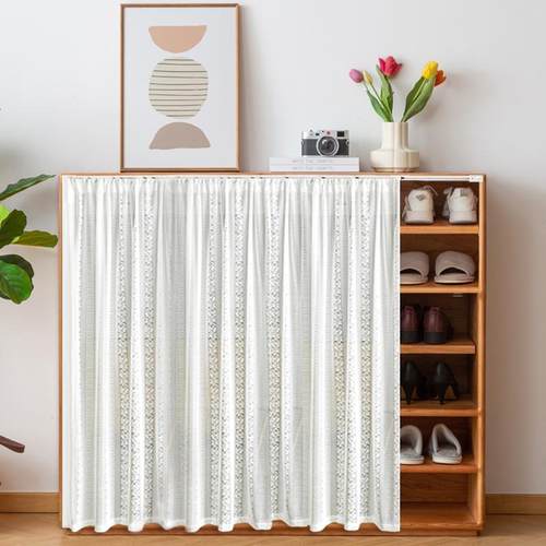 蕾丝柜子遮挡帘书柜防尘帘衣柜鞋柜杂物柜遮丑帘橱柜帘子滑轨纱帘