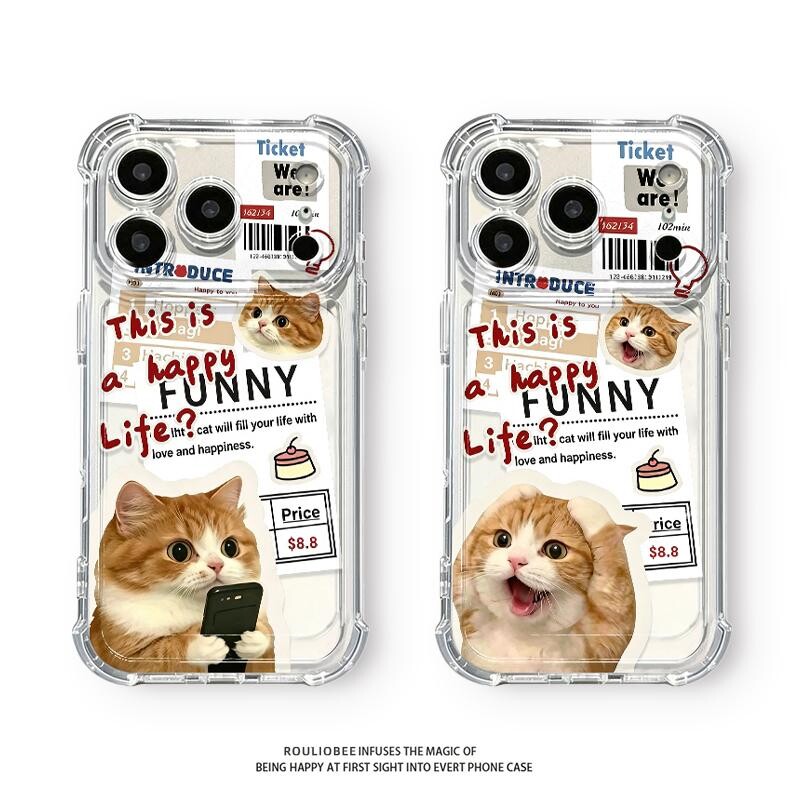 抱头橘猫标签适用于18iPhone17promax/16plus/15pro手机壳苹果13气囊防摔17AIR新款12PROMAX11保护套14PROMAX