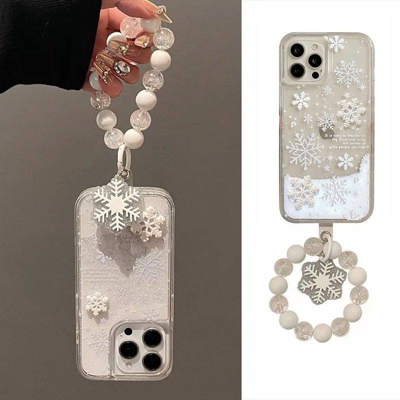 冬日雪花贴件挂绳适用于苹果17promax/16流沙手机壳iPhone15pro/14/13华为Pura80vivo小米15oppo保护套K80